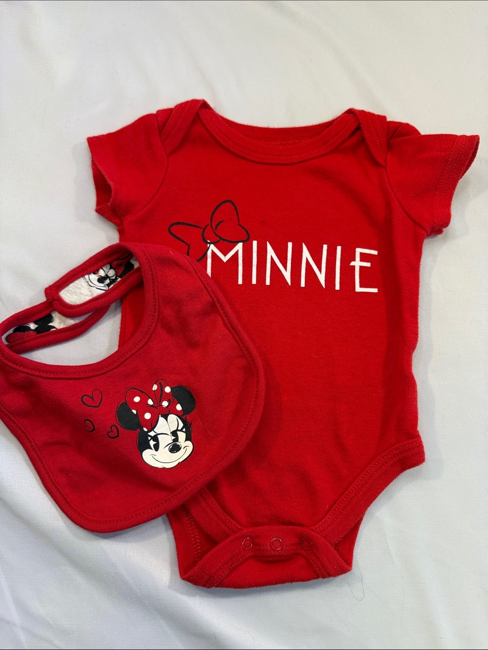 Disney Red Minnie Mouse Bodysuit and Matching Bib Set